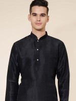 Black Pure Silk Readymade Kurta Pajama